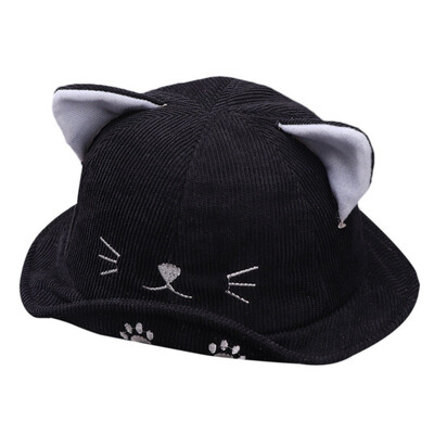 

Autumn Baby Boys Girls Toddler Cartoon Cat Ear Design Bucket Hats Caps Reversible Sun Headwear
