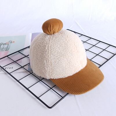 

AutumnWinter Childrens Hat Korean Boy Lamb Velvet Baseball Cap Girls Color Ball Warm Hat Tidal Baby Cap