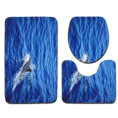 

Blue Sea Contour Carpet 3 Piece Rug Set Toilet Covers Non-slip Bathroom Mat