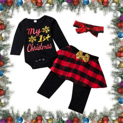 

My 1st Christmas Kid Baby Girl Newborn Xmas Clothes RomperPants 3PCS Outfit US