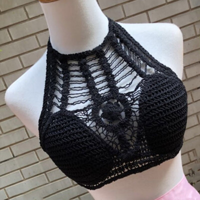 

Vintage Crochet Crop Top Beachwear Sexy Hot Hollow Out Bralette Knitting Handmade Tops Fitness Cropped