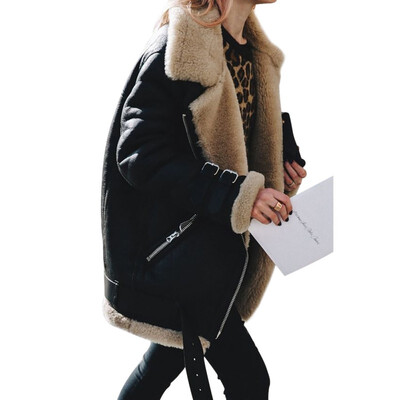 

Winter Coat Women Simple Casual Lapel Long Sleeve Jacket Fashion Trend Locomotive Zipper Closure Coat New Arrival