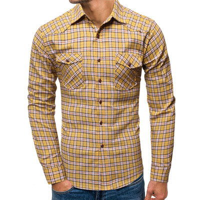 

Tailored Fashion Men Plaid Business Casual Long Sleeve Turn-down Collar Shirts