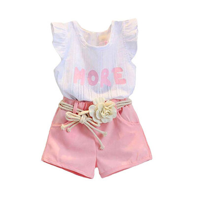 

Summer Baby Girls Clothes Fashion Flare Sleeve Letter Print T-shirt Dress TopsShorts Suits Costume Set