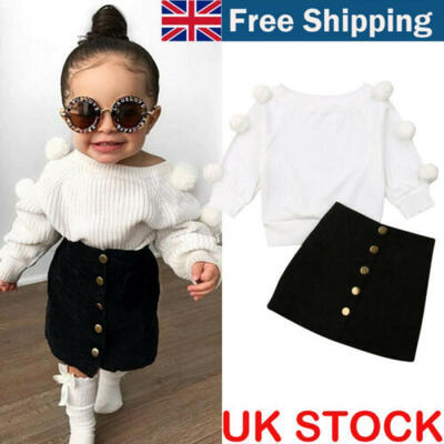 

2PCS Toddler Kids Baby Girls Long Sleeve Tops Mini Skirt Outfits Autumn Clothes