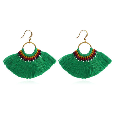 

Europe&the United States Bohemian Style Retro Exaggerated Braided Silk Earrings Female Tide Fringed Fan Earrings