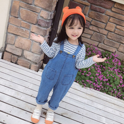 

Baby Children Lovely Denim Pants 1-7T New Autumn Casual Princess Solid Color Soft Loose Sweet Cute Jumpsuit Bib Pants