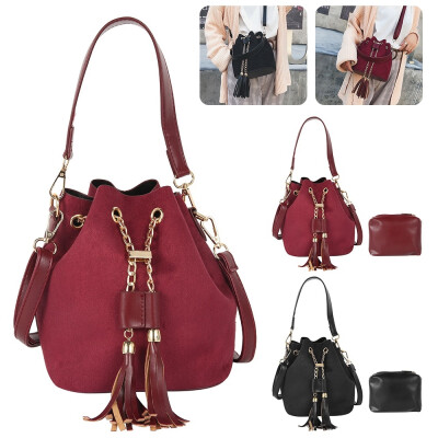 

New Mini Crossbody Handbags Cute Suede Bucket Bag Organizer Small Tassel PU Leather Womens Shoulder Messenger Bags