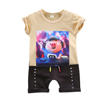 

Baby Boy Sport Sets Animal Piggy DJ Print Short Sleeve Shorts Set Two-piece