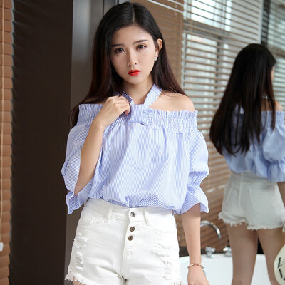 

New 2019 Sexy Off Shoulder Summer Strapless Women Blouse Half Sleeve Bow knot Tops Slash Neck Shirts Casual Loose shirt