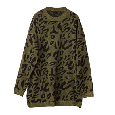 

Autumn And Winter Sweater Fashion New Round Neck Pullover Loose Bottoming Sweater Large Size Leopard -XL