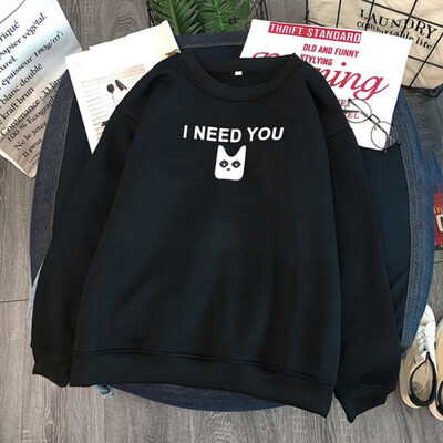 

Autumn Winter New Round Neck Thick Sweatshirts Long-sleeved Cat Eye Letter Pattern Cothes WomenCouples