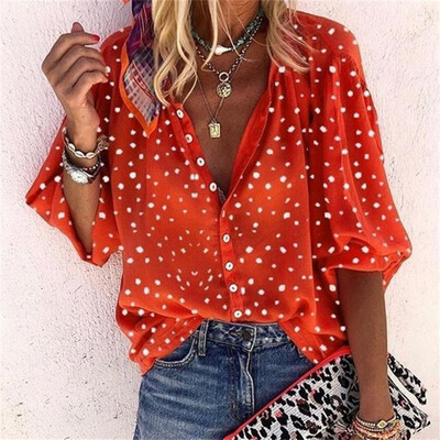 

Women Blouse Autumn Shirt Long Sleeve Blouse V-neck Printed Shirts Office Lady Tops Blouse Femme Blusas Mujer de Moda 2019