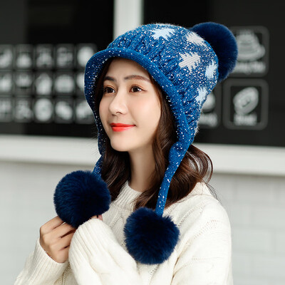 

Wool Hat Female Winter Hundred Sets Korean Edition Sweet Tide Plushing Thickened Warm Knitted Cap Lovely Ear&Moon Cap