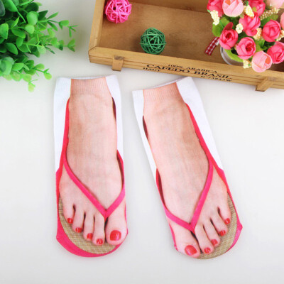 

3D Printed Low Cut Ankle Socks Women Flip Flops Slates Winter Pretend Wear Printing Art Cotton Unisex Novelty Casual Sock