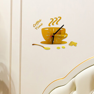

Gobestart Coffee Shape Removable Diy Acrylic 3D Mirror Wall Sticker Decorative Clock