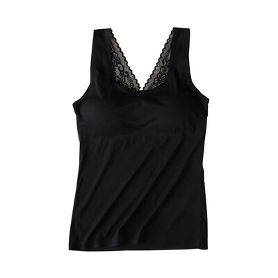 

Summer Women Sexy Sleeveless Female Pad Short O Neck Solid Lace Patchwork Slim Vest
