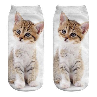 

1Pair Women Low Cut Ankle Socks Funny Socks Cat Cartoon 3D Printing Socks Cotton Hosiery Printed Socks