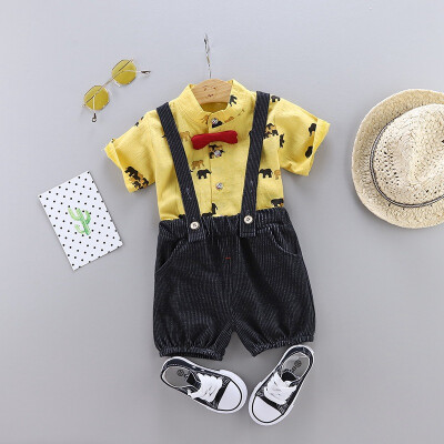 

Summer Baby Boy Short Sleeve Casual Cartoon Animal Shirt Tops Strap Shorts Gentle Outfits Clothes Set