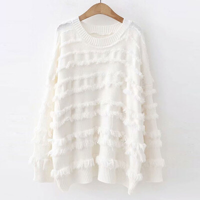 

Lazy Wind Tassel Sweater 2019 Autumn Winter Korean Style Women Loose Large Size Solid Color O-Neck Pullover Pull Femme Jumpers