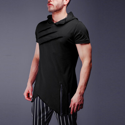 

Toponeto Mens Hooded Scratch Zipper Pattern Casual Fashion Lapel Short Sleeve Shirt