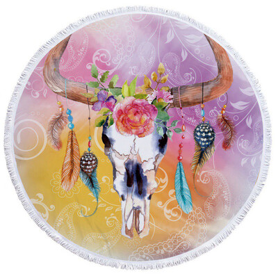 

OCHINE Diameter 150cm Summer Swimming Bath Towel Elephant Pattern Round Microfiber Fringed Mat Carpet Blanket Shooting Props
