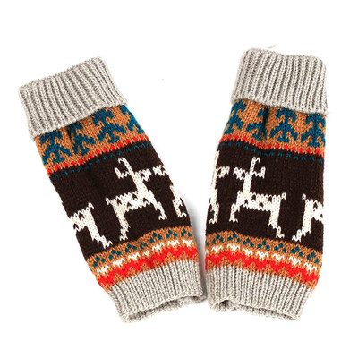 

New Fashion Women Winter Warm Knitted Crochet Gloves Christmas Deer Pattern Long Fingerless Arm Warmers Gloves