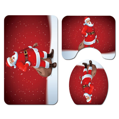 

Santa Claus Bathroom Mat Lid Toilet Cover Rugs Set Christmas Home Decorstion