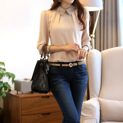 

XXL Women Elegant Doll Collar Chiffon Casual Top Long Sleeve Shirt Blouse Office Work