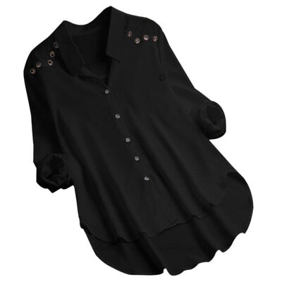 

Women Blouse Ladies Casual Solid Elegant V-neck Blouses Long Sleeve Button Down OL Office Turn-down Collar Shirt Plus Size