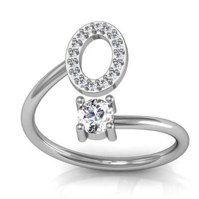 

26 Letter Silver Ring Solitaire Crystal Wedding Day Party Ring Jewelry for Women