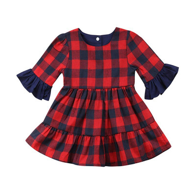 

Red Girl Christmas Dress Holiday Party Baby Girl Clothes Princess Dress Plaid Fashion Xmas Kids Dress For Girls