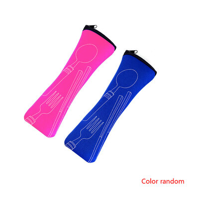 

3pcs Random Color Stainless Steel Fork Spoon Chopsticks Set Tableware with Carrying Case for Outdoor