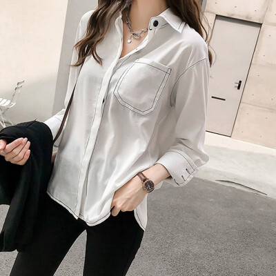 

Women Vintage Autumn Shirt Long Sleeve Button Pocket Solid Color Casual Retro Female Blouses Fall Clothes