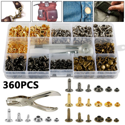 

360Pcs Leather Rivets Double Cap Rivet Tubular Metal Studs 2 Sizes with Punch Pliers Tool Kit