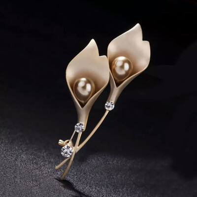 

High Quality For Women Birthday Gift Brooch Elegant Tulip Brooches Pins Imitation Pearl Flower