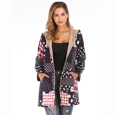 

Toponeto Womens Winter Warm Outwear Print Hooded With Pockets Vintage Coats Cardigan