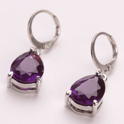 

2019 New Elegant Womens Purple Rhinestone Water Drops Leverback Dangle Earrings Gift