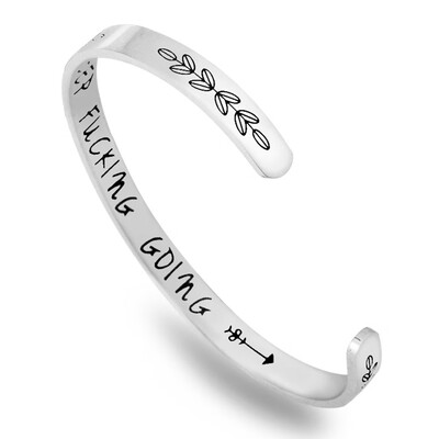 

Keep Going Cuff Bracelet Inspirational Jewelry Stainless Steel Engraved Motivational Friend Encouragement Jewelry Gift