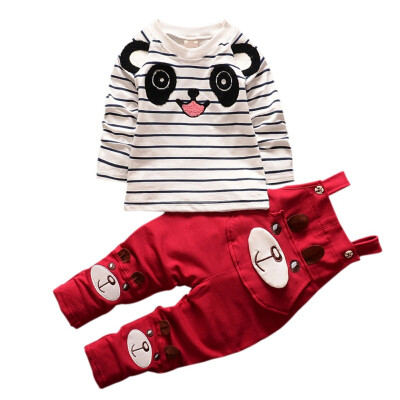 

Children Clothing Baby Girl Boys Clothes Set Little Bear Stripe Long-Sleeve T-Shirt Straps Pants Set Kids Sport Suit Set 1-4Y