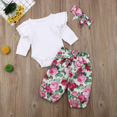 

Newborn Toddler Kids Baby Girls Long Sleeve Tops Floral Pants Outfit Clothes Set