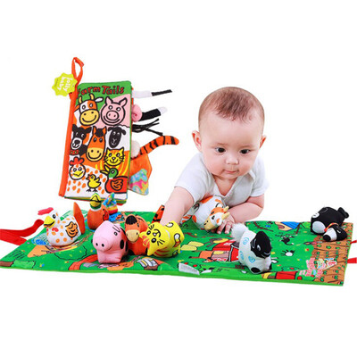 

Animals Tails Cloth Book 8 Rattle Toys Play Mat Baby Early Learning Education Toys Story Telling Books Tropical Rainforest
