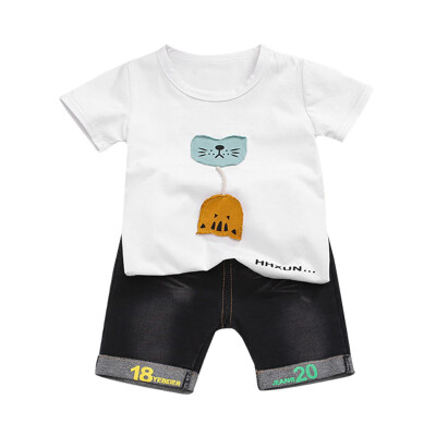 

Baby Boys Clothes Summer Short Sleeve Cartoon Cat Print T-shirt TopsShorts Casual Costume Set