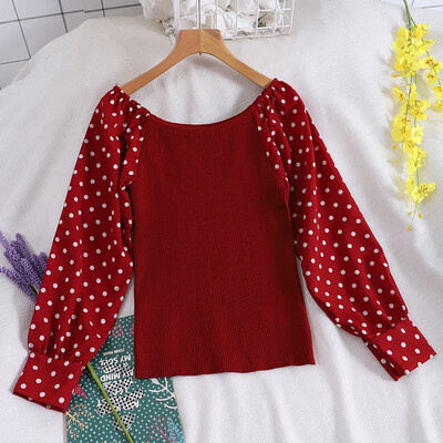 

Korean Style Sweaters Word Shoulder Stitching Temperament Slim Long-sleeved Sweaters Yellow Code