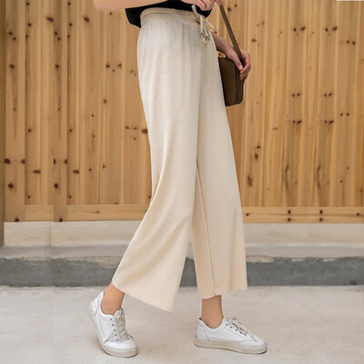 

Women Summer New Korean Version Of Drape Loose Wide-leg Pants Solid Color Elastic High Waist Tie Straight Casual Pants