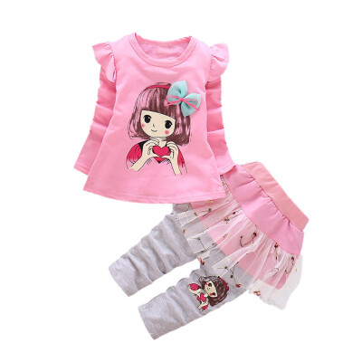 

Autumn Winter Baby Girl Cotton Long Sleeve Cartoon Girls Print Sweatshirt TopsTrousers Skirts Clothes Set