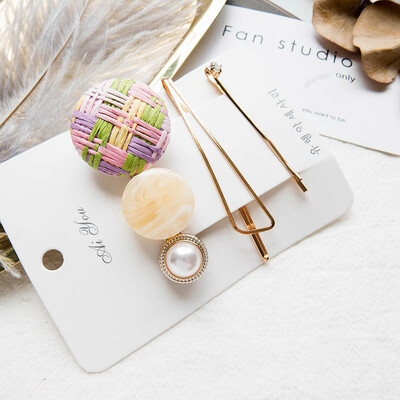 

Fashion Temperament Pearl Decoration Hairpins Plaid Pattern Three-piece Women Hair Clips