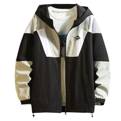 

Gobestart Mens Casual Fashion Patchwork Letters Zipper Loose Outwear Tops Jacket Blouse