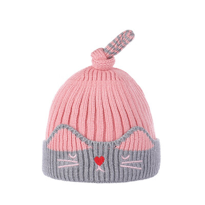 

Autumn Winter Newborn Baby Boys Girls Wool Cartoon Cat Pattern Tail Hats Cute Warm Comfortable Striped Knitted Wool Hemming Hats