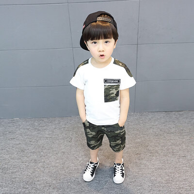

Summer Childrens Camouflage Sports Short-Sleeved T-Shirt Cropped Pants Two-Piece Set Kid Children Boy Clothes Sets 3-12Y